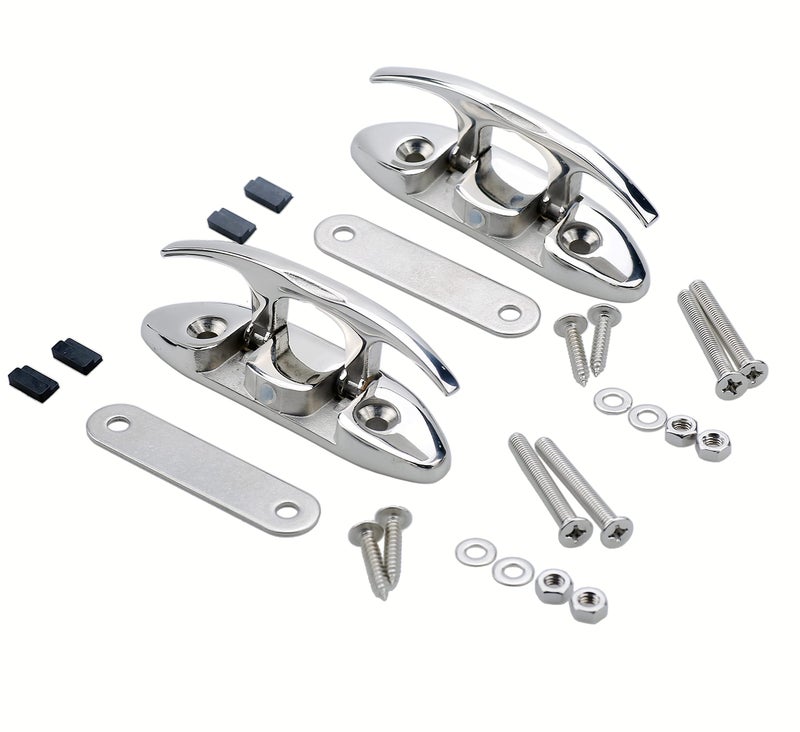 Thorn Folding Boat Cleat,Flip Up 4-1/2" Dock Cleat 316 Marine Grade Stainless Steel with Back Plate Pack of 2 - Image 1
